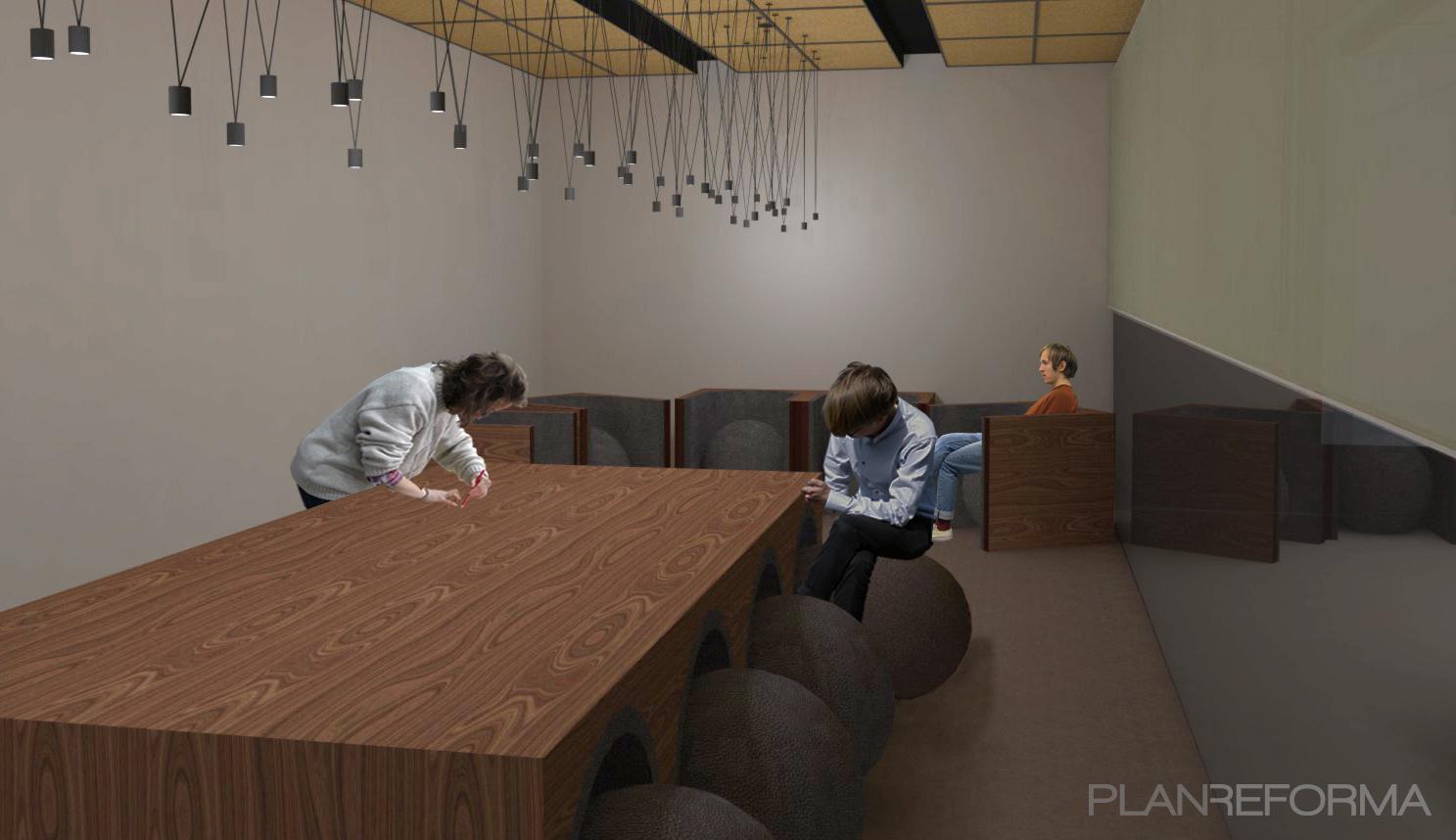Estudio Estilo moderno Color beige  diseñado por Ainhoa Pagola | Arquitecto Técnico | Copyright Biblioteca Orona PF-04