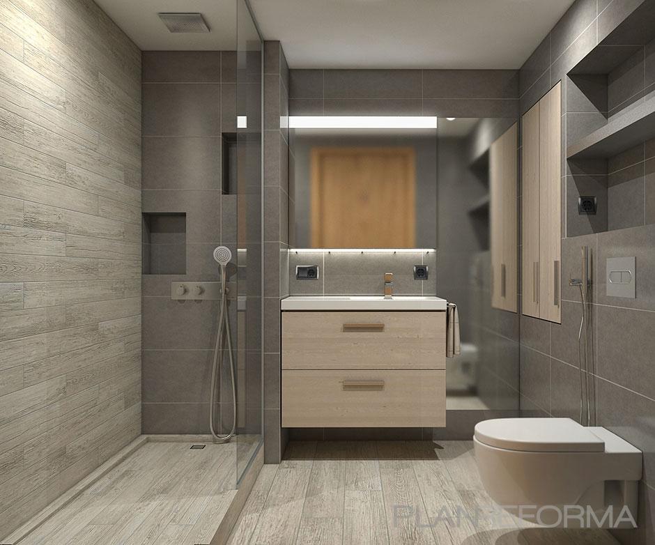 Baño style moderno color beige, blanco, gris  diseñado por XTe Interiorismo | Arquitecto Técnico 