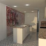 Cocina style moderno color beige, beige, marron, blanco