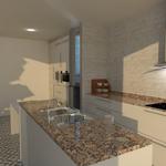 Cocina style moderno color beige, beige, marron, blanco