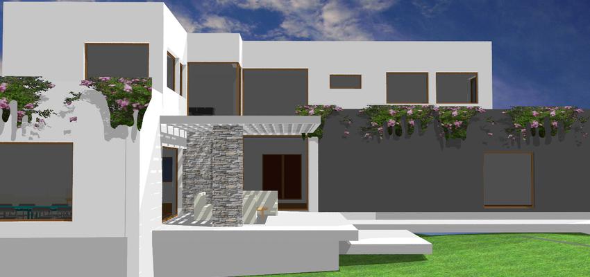 Patio, Exterior style moderno color blanco, gris, gris  diseñado por Estudio de Arquitectura P. Iniesta  | Arquitecto 