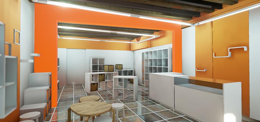 Tienda Estilo contemporaneo Color ocre, blanco  diseñado por extraMURS Arquitectura | Arquitecto 