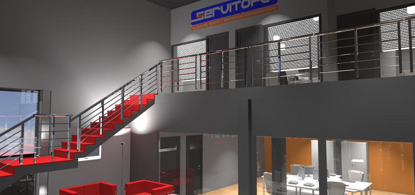 Escalera, Oficina Estilo contemporaneo Color rojo, blanco, gris  diseñado por Kenzia | Interiorista 