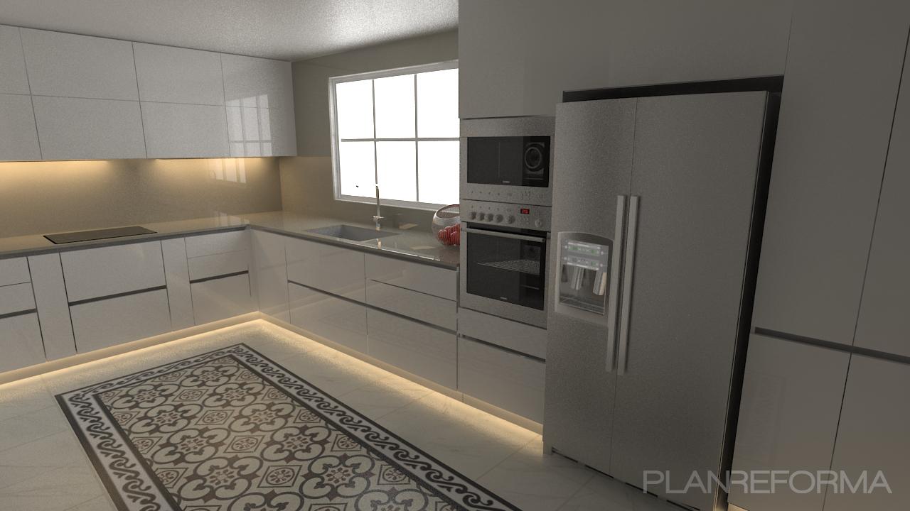 Cocina Estilo moderno Color beige, blanco, gris