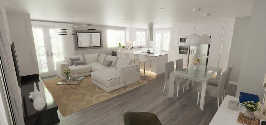 Comedor, Sala de la TV, Cocina Estilo moderno Color beige, beige, blanco  diseñado por Rysibcn SL | Gremio 