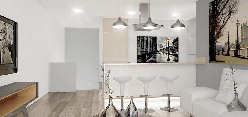 Sala de la TV, Cocina Estilo moderno Color beige, blanco, gris  diseñado por Rysibcn SL | Gremio | Copyright Realizado por https://www.rysibcn.com/