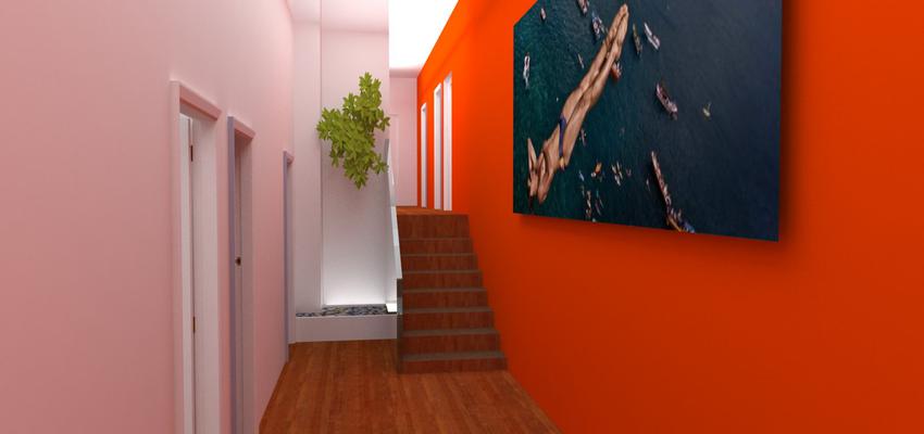Pasillo, Escalera style moderno color rojo, ocre, marron  diseñado por Pedro Ruggeri | Arquitecto 