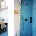 Baño Estilo moderno Color turquesa, marron, blanco