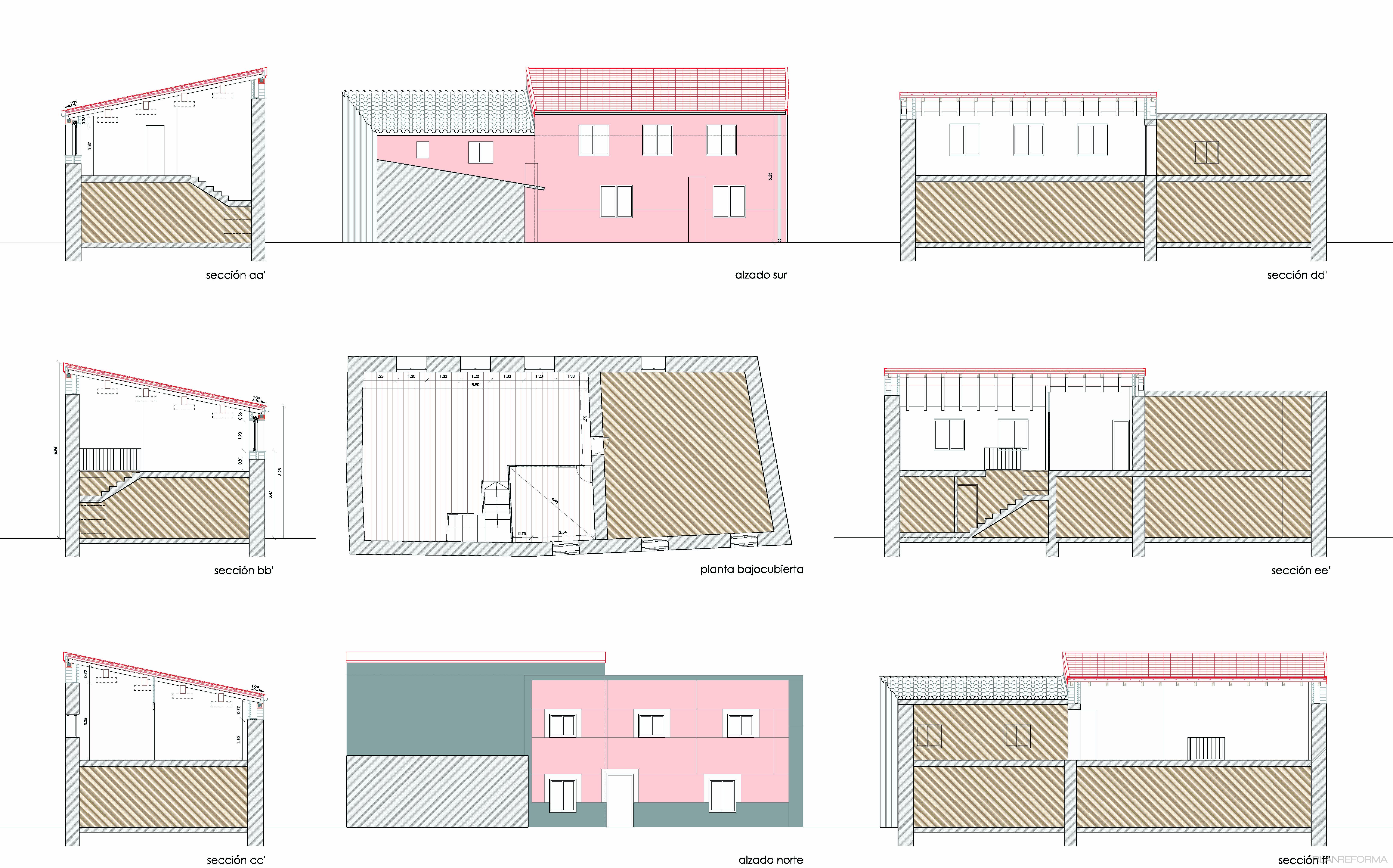 Estudio, Escalera style rustico color rosa, marron, gris  diseñado por ferreras ubierna arquitectura | Arquitecto 