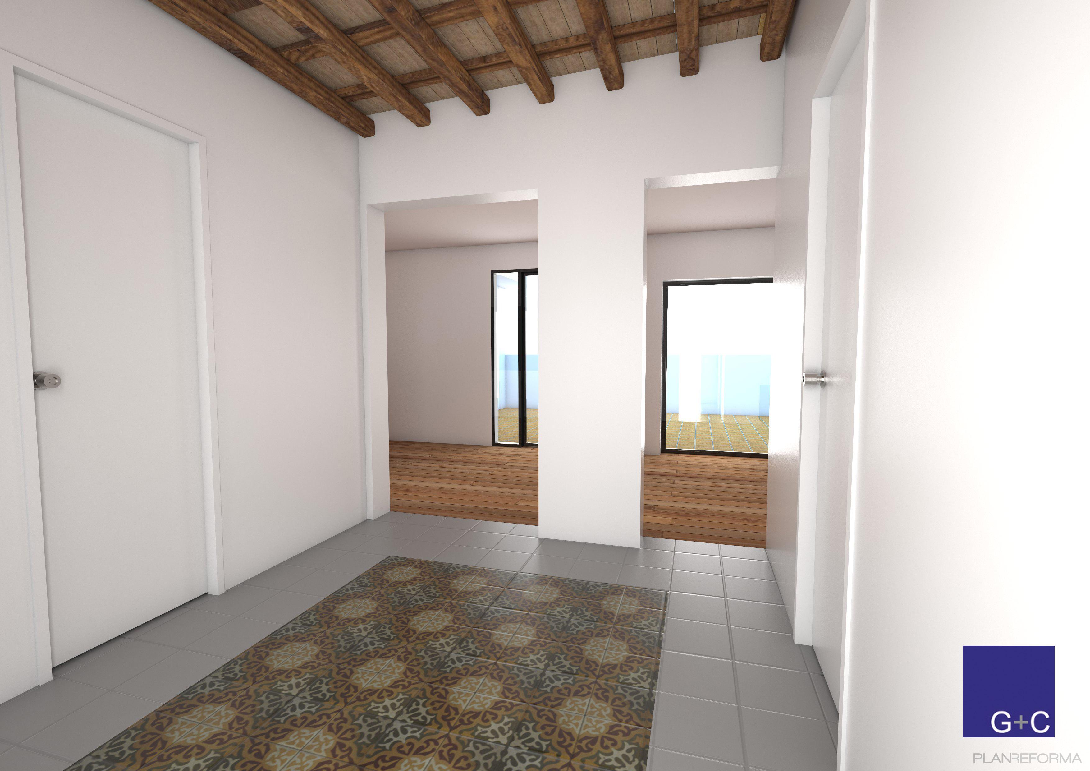 Pasillo Estilo rustico Color blanco, gris, bronce  diseñado por G+C obra interior SL | Gremio | Copyright G+C obra interior SL