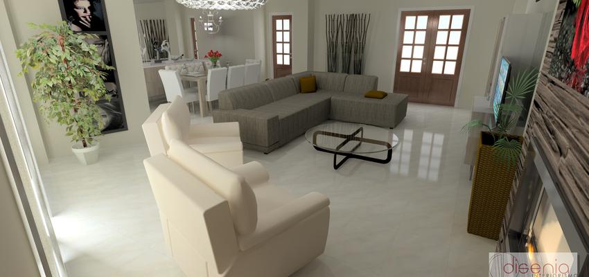 Salon style contemporaneo color beige, marron, marron, marron, gris  diseñado por David Abad | Interiorista 