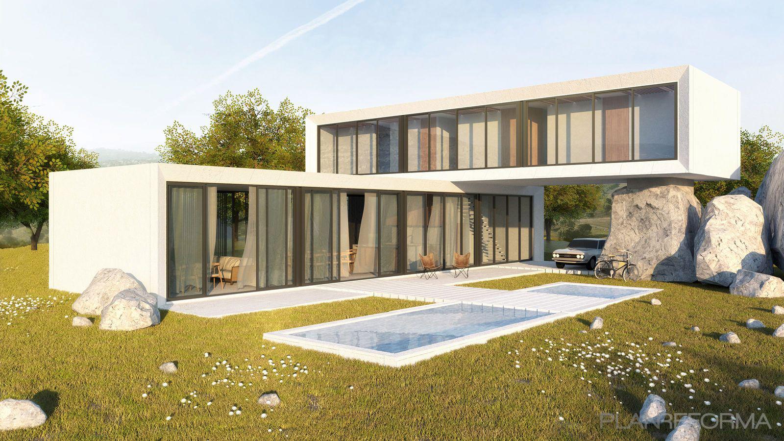Terraza, Porche, Exterior, Jardin, Loft Estilo moderno Color marron, verde, marron, beige, marron, blanco, gris  diseñado por POA Estudio | Arquitecto | Copyright POA Estudio