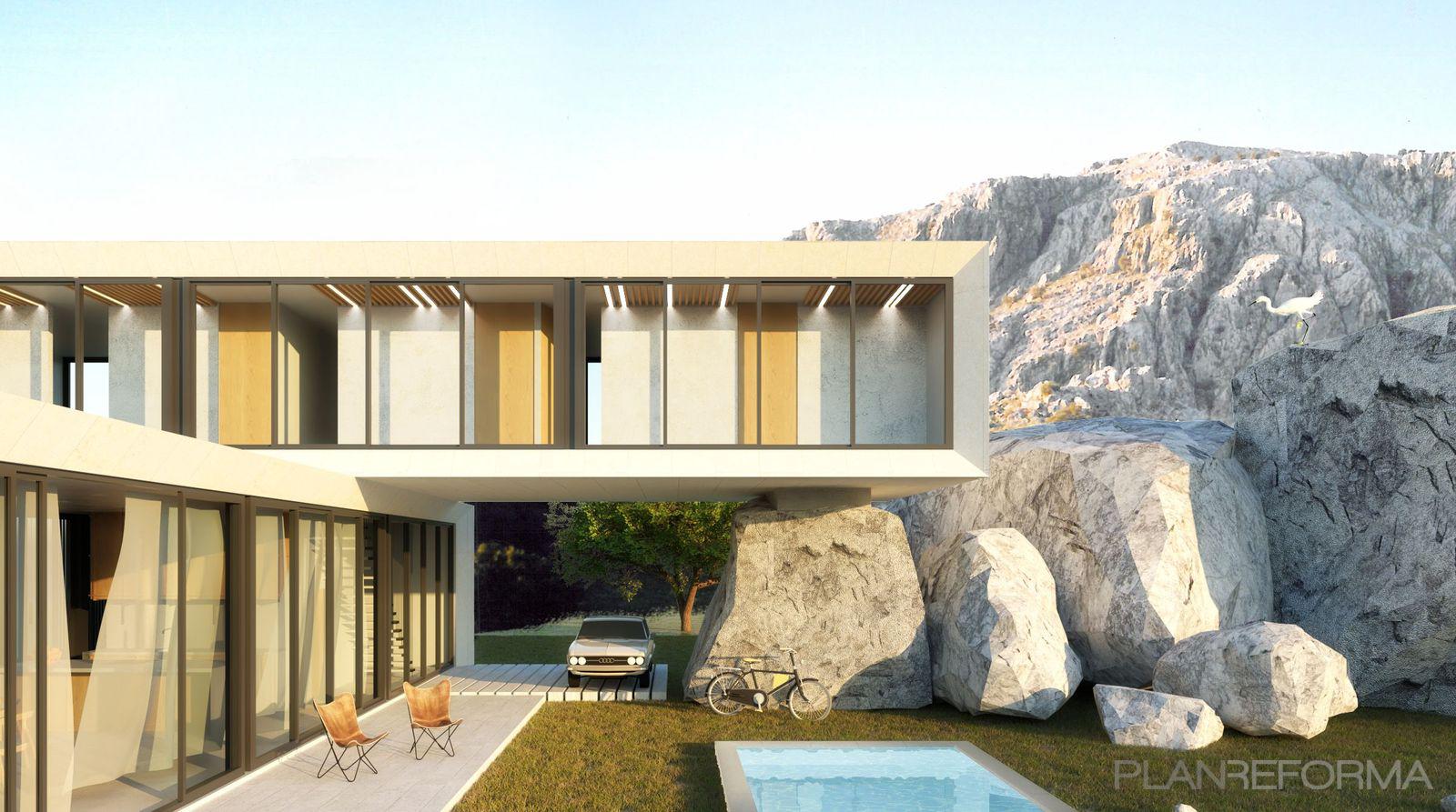 Garaje, Terraza, Exterior, Jardin, Loft Estilo contemporaneo Color marron, marron, beige, marron, blanco  diseñado por POA Estudio | Arquitecto | Copyright POA Estudio