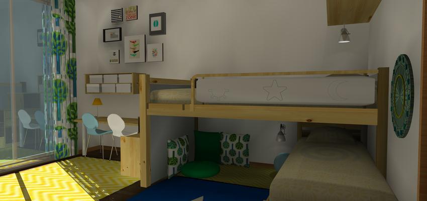 Niños Estilo contemporaneo Color amarillo, verde, azul  diseñado por nuria garcia mazo | Interiorista | Copyright menosesmasproyectos