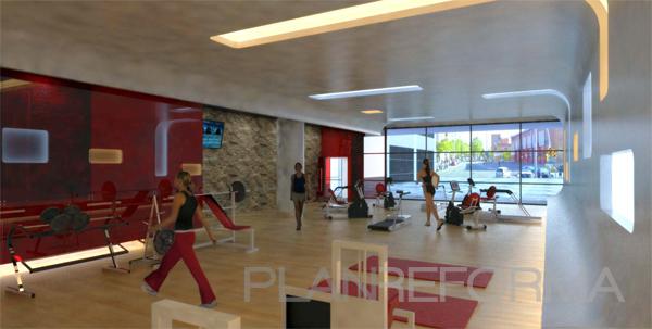 Gimnasio style moderno color amarillo, azul oscuro, marron  diseñado por DIAGONARC | Arquitecto | Copyright DIAGONARC SCP