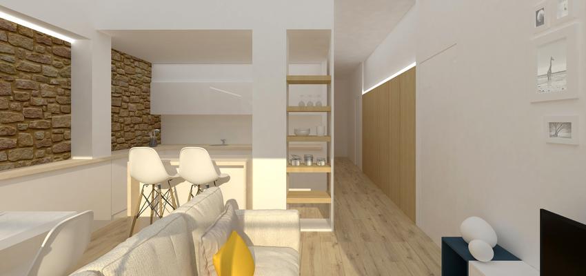 Comedor, Cocina, Salon Estilo contemporaneo Color beige, plateado  diseñado por FIBAN ARQUITECTURA | Arquitecto 