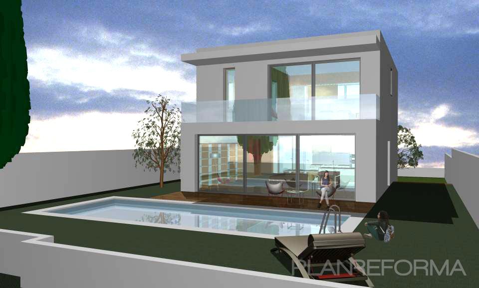 Balcon, Piscina style moderno color verde, blanco, gris  diseñado por Francesc Collmalivern Studio | Interiorista 