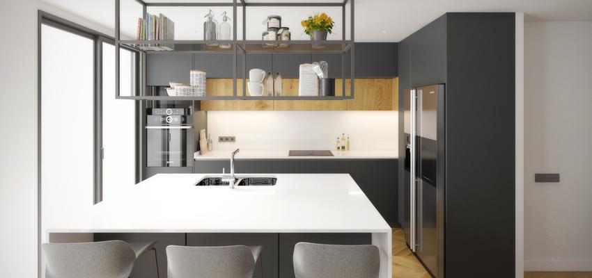 Cocina Estilo contemporaneo Color blanco, gris, gris  diseñado por C+E Arquitectura | Arquitecto 