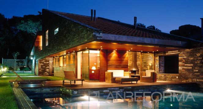 Piscina, Exterior, Jardin Estilo moderno Color marron, verde, blanco, gris, gris, bronce  diseñado por Habitium | Arquitecto Técnico 