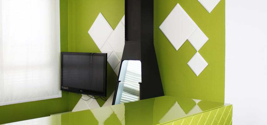 Comedor, Sala de la TV, Salon Estilo vanguardista Color verde, blanco, negro  diseñado por ALBERT SALVIA dissenyador d'interiors | Interiorista 