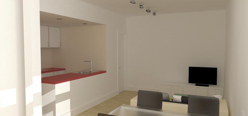 Cocina, Salon Estilo contemporaneo Color amarillo, marron, blanco  diseñado por Juan Génova | Arquitecto 