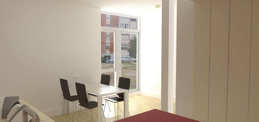 Cocina, Salon Estilo contemporaneo Color rojo, amarillo, blanco  diseñado por Juan Génova | Arquitecto 