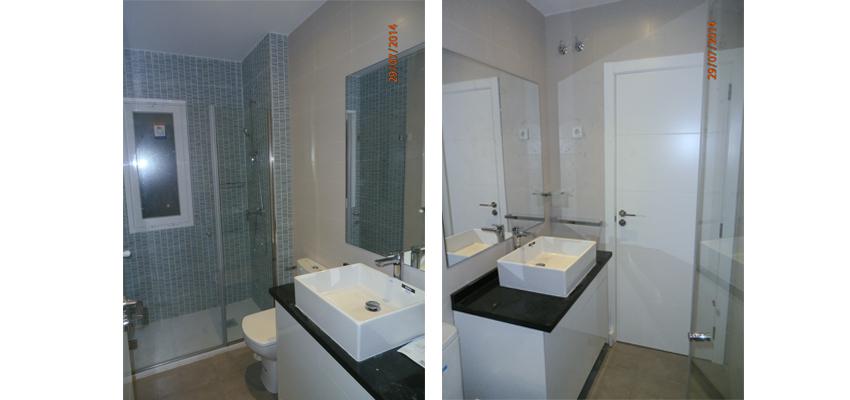 Baño Estilo contemporaneo Color turquesa, marron, blanco, negro  diseñado por Juan Génova | Arquitecto 