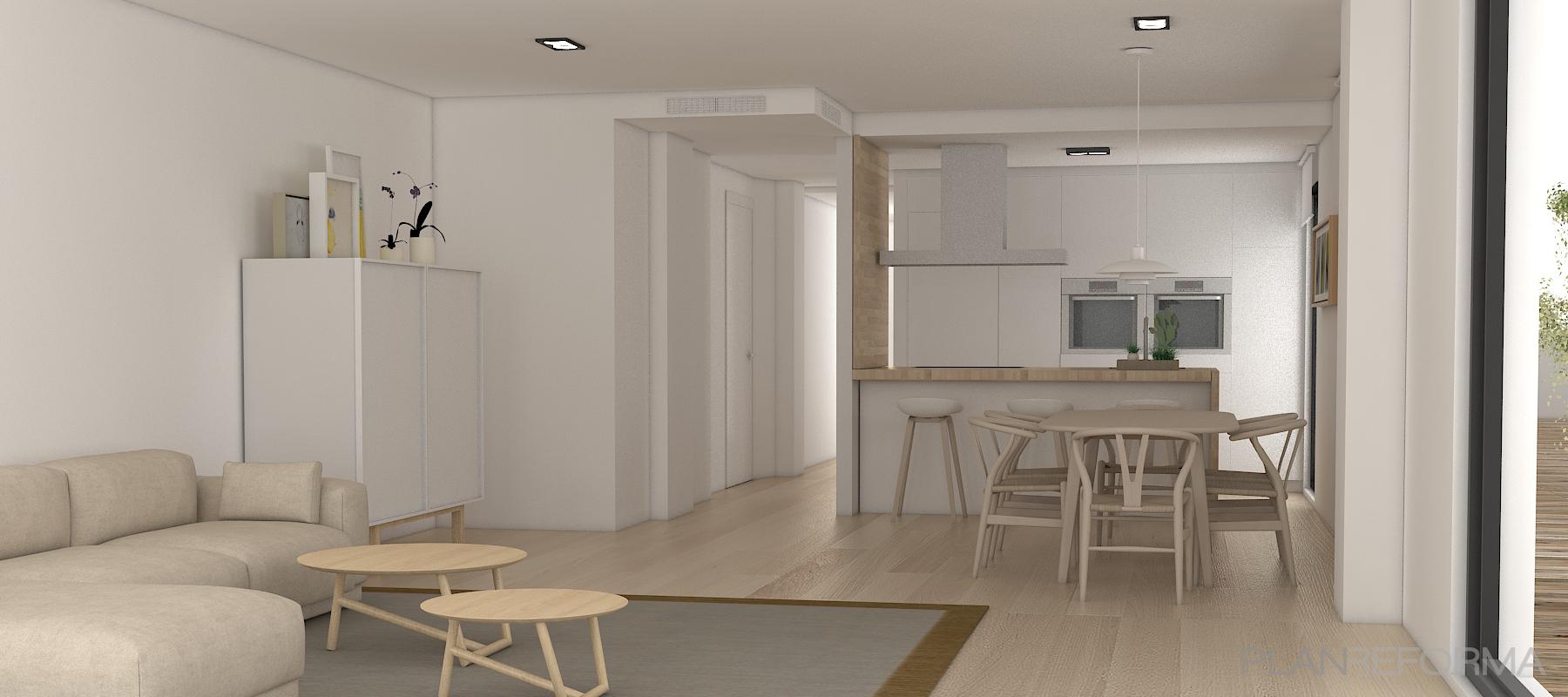 Comedor, Cocina, Salon Estilo mediterraneo Color beige, beige, blanco, dorado, plateado  diseñado por Studiotransparente | Interiorista | Copyright si