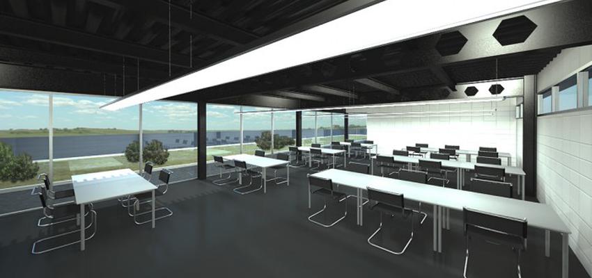 Estudio Estilo moderno Color gris, plateado  diseñado por Metro Cuadrado | Gremio | Copyright Render realizado por Metro Cuadrado