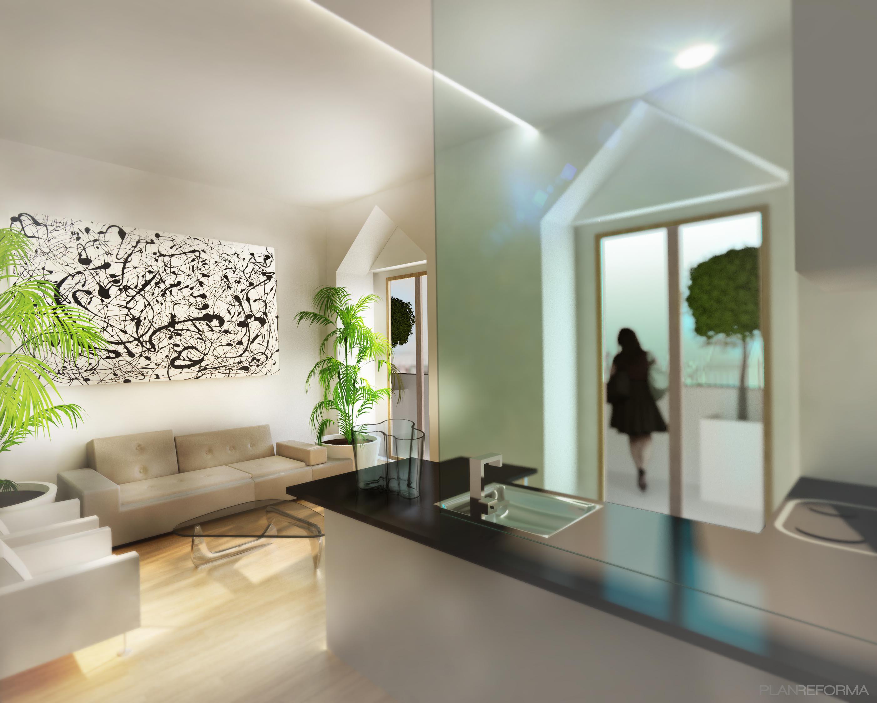 Salon style contemporaneo color gris  diseñado por oversizeoffice | Arquitecto | Copyright oversizeoffice