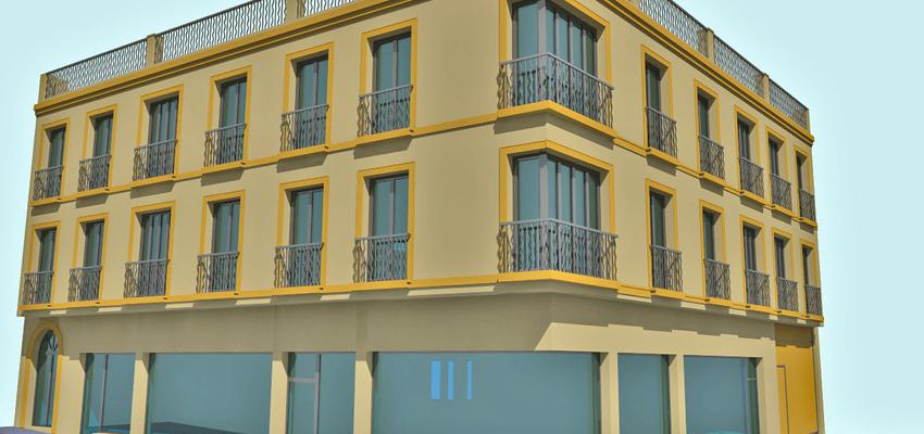 Balcon, Exterior style contemporaneo color amarillo, beige, gris  diseñado por JOSE ANTONIO CORREA GONZALEZ | Arquitecto 