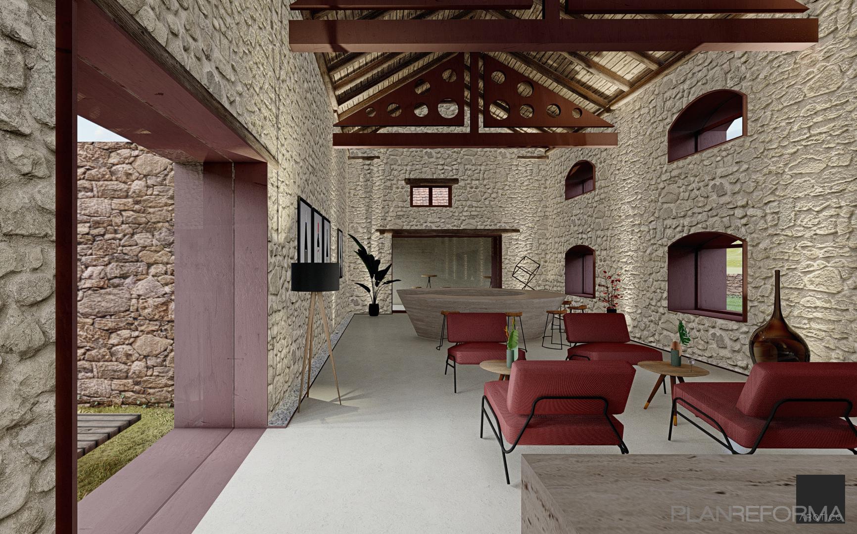 Vestibulo, Bodega, Hotel Estilo rustico Color rojo, marron, beige  diseñado por Rodrigo Moral | Arquitecto | Copyright Rodrigo Moral