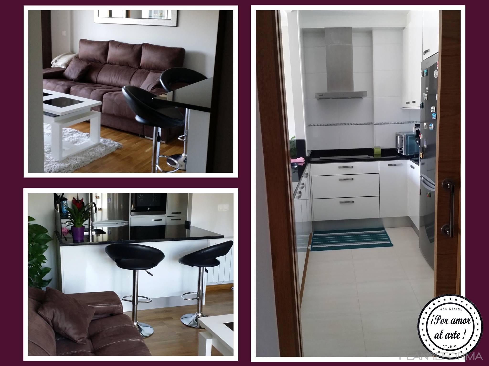 Cocina, Salon style contemporaneo color marron, marron, blanco, gris, negro, plateado  diseñado por Por amor al arte Studio | Decorador 