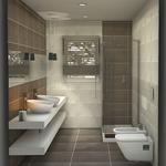 Baño, Tocador Estilo contemporaneo Color marron, blanco, gris