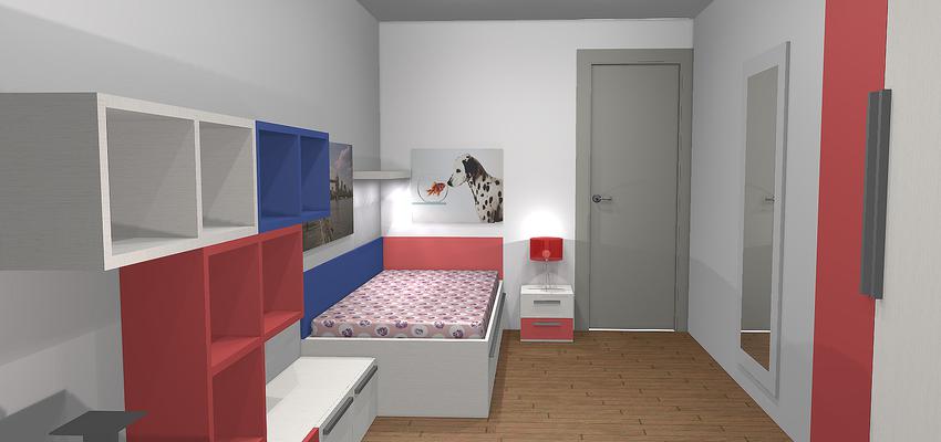 Dormitorio style contemporaneo color rojo, azul oscuro, gris  diseñado por Arquitecte Tecnic | Arquitecto Técnico 