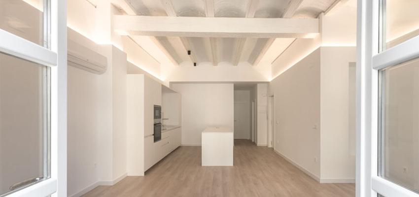 Comedor, Cocina, Salon Estilo moderno Color beige, blanco, gris  diseñado por acertus | Gremio | Copyright acertus