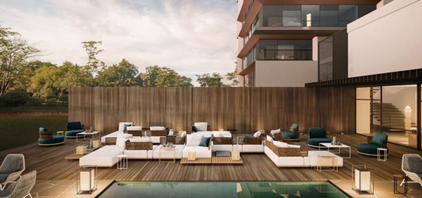 Terraza, Patio, Porche, Exterior Estilo moderno Color marron, beige, marron, blanco, gris, gris  diseñado por joigroupbarcelona3 | Gremio | Copyright joigroupbarcelona3