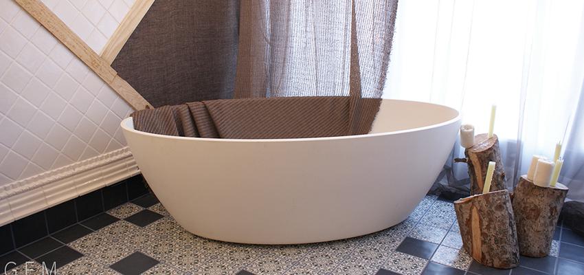 Baño Estilo eclectico Color azul, beige, blanco  diseñado por Gemmalo arquitectura interior | Interiorista | Copyright si