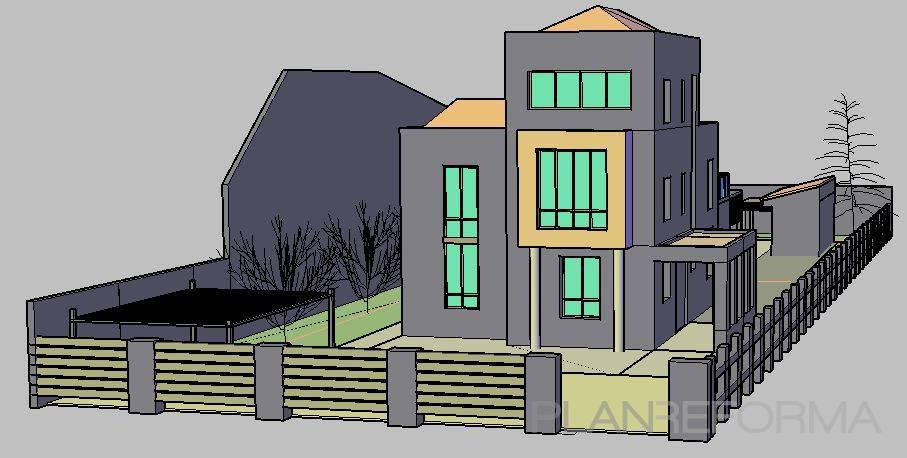 Exterior Estilo contemporaneo Color rojo, azul oscuro, beige  diseñado por Jose Maria Miro Benito | Arquitecto | Copyright IMAGEN PROPIEDAD DE JOSÉ MARÍA MIRÓ BENITO