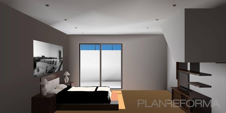 Dormitorio Estilo contemporaneo Color rojo, azul, marron  diseñado por Jose Maria Miro Benito | Arquitecto | Copyright PROPIEDAD DE JOSÉ MARÍA MIRÓ BENITO