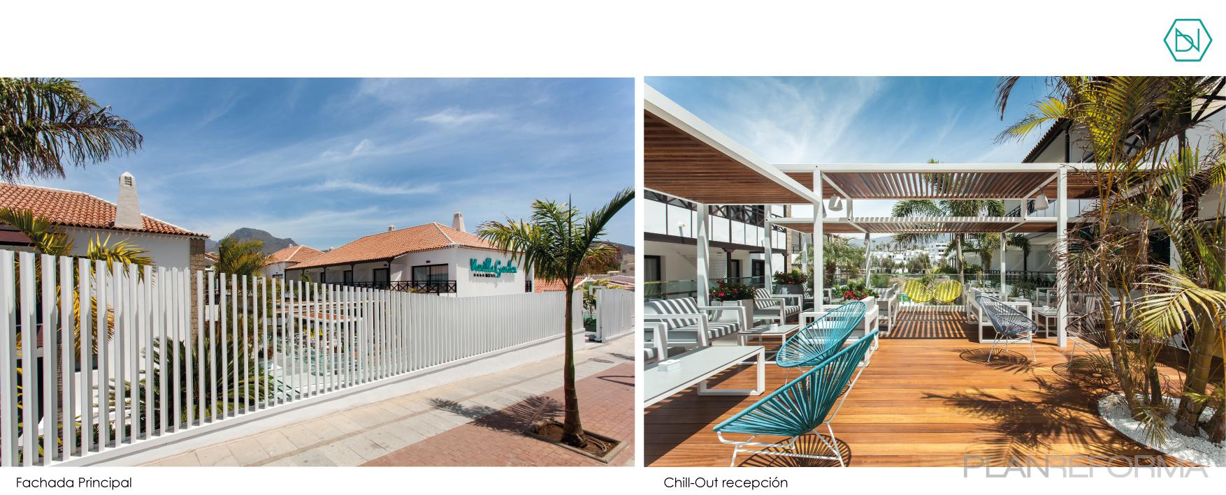 Exterior, Jardin, Hotel style moderno color turquesa, marron, beige, blanco  diseñado por BN ARQUITECTOS  | Arquitecto 