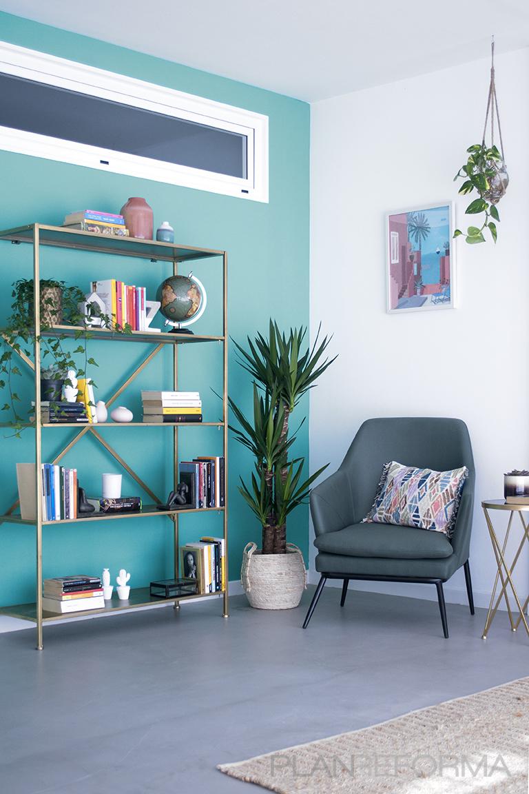 Salon Estilo eclectico Color amarillo, turquesa, gris  diseñado por Noogar | Interiorismo en Fuerteventura | Interiorista | Copyright Noogar