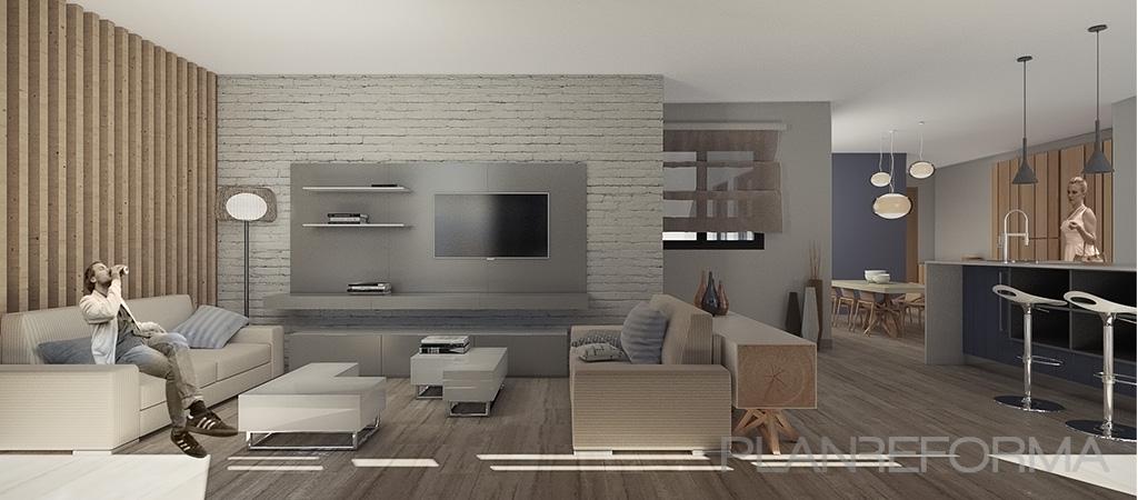 Cocina, Salon, Loft Estilo eclectico Color azul oscuro, blanco, gris  diseñado por M&D Arquitectos | Arquitecto | Copyright M&D arquitectos