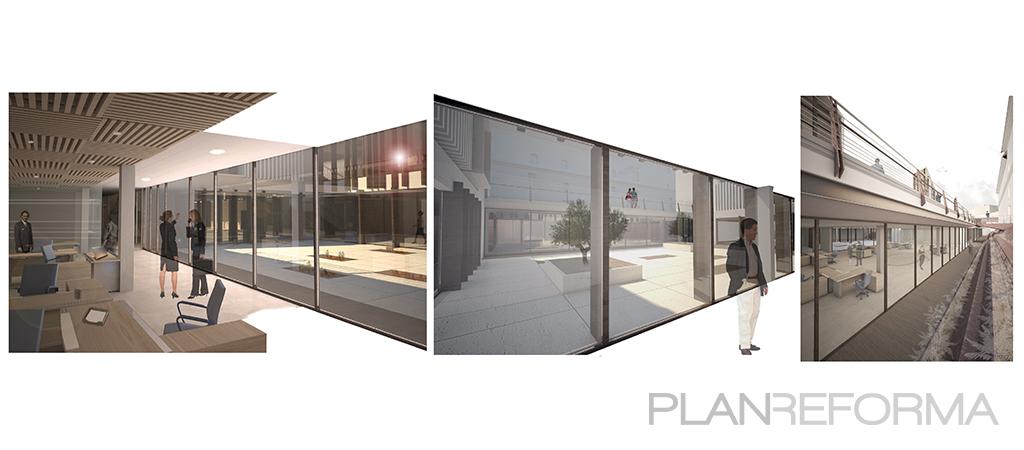 Vestibulo, Patio, Oficina Estilo contemporaneo Color azul oscuro, blanco, gris  diseñado por M&D Arquitectos | Arquitecto | Copyright M&D arquitectos