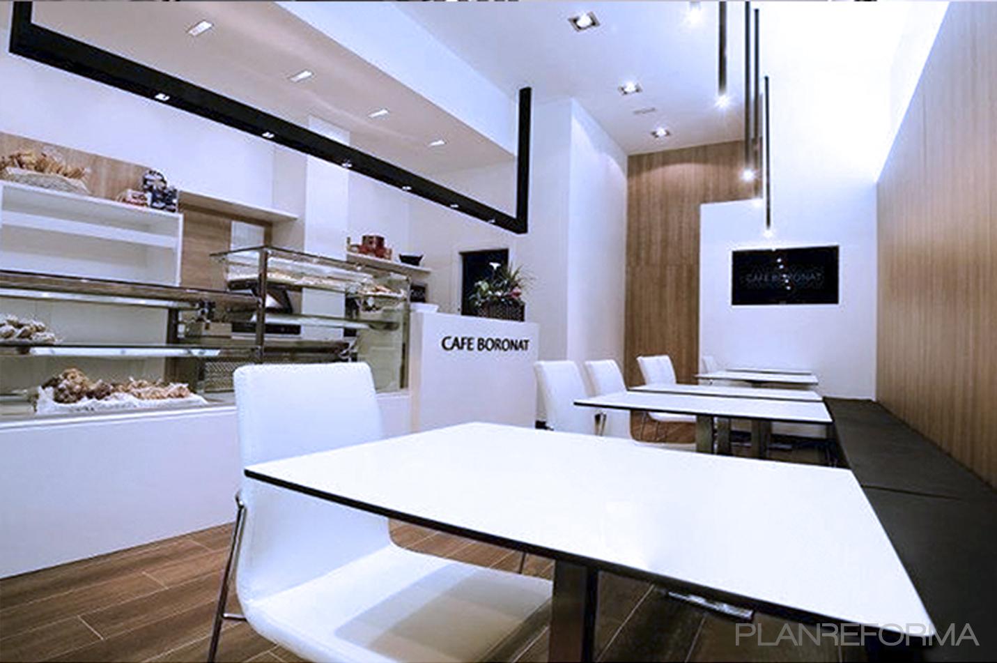 Cafeteria Estilo moderno Color marron, blanco, negro  diseñado por ADENAGIP | Interiorista | Copyright CAFE BORONAT es uno de los proyectos de reforma realizados por ADENA GIP