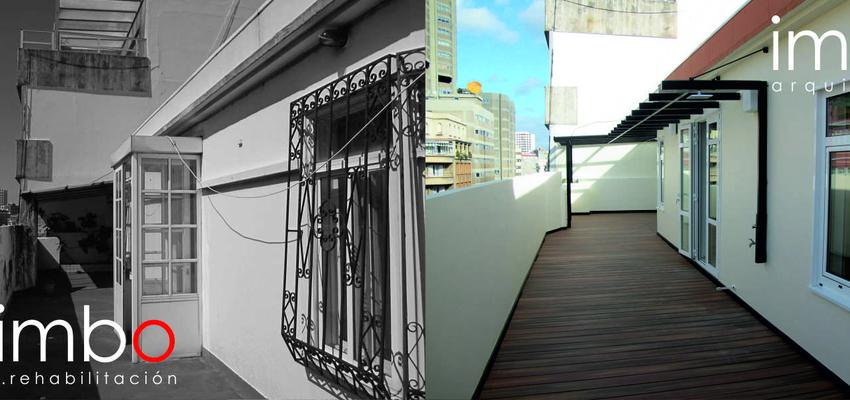 Terraza, Exterior Estilo moderno Color marron, blanco  diseñado por IMBO Arquitectos SL | Arquitecto | Copyright Imagen propia