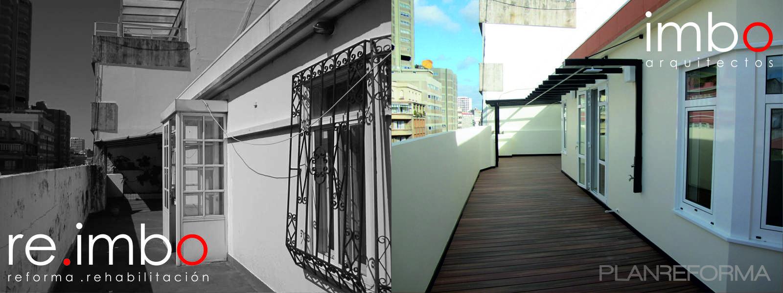Terraza, Exterior Estilo moderno Color marron, blanco  diseñado por IMBO Arquitectos SL | Arquitecto | Copyright Imagen propia