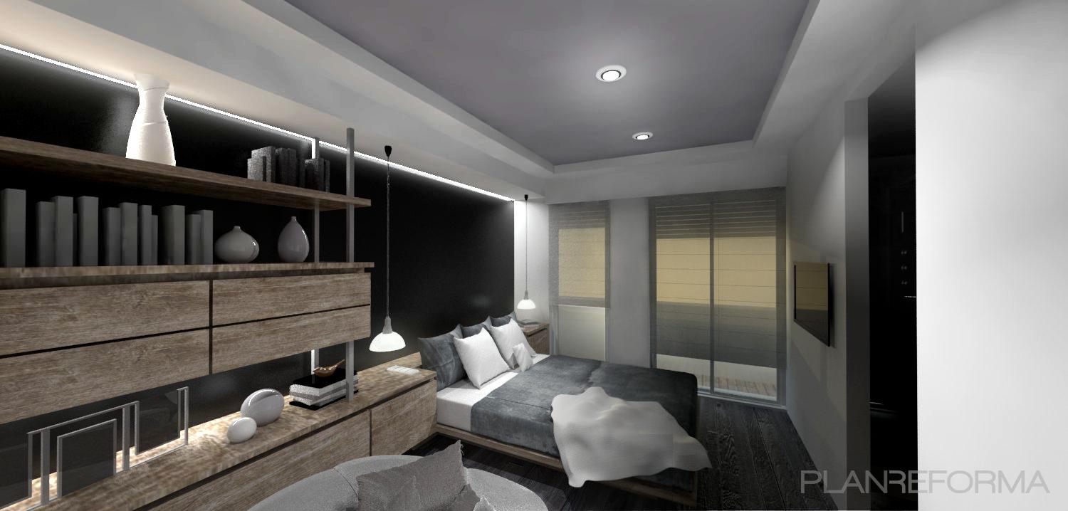 Dormitorio Estilo moderno Color beige, blanco, gris  diseñado por PABLO GONZALEZ GALANT | Arquitecto | Copyright Propiedad de Mimic Estudio. Pablo González Galant