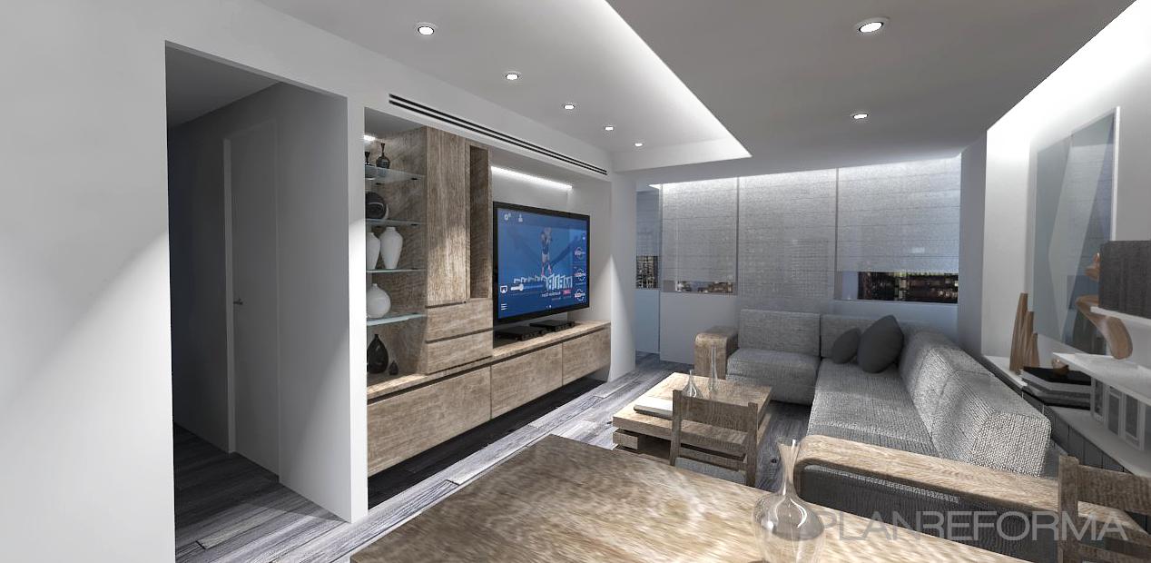 Salon Estilo moderno Color beige, blanco, gris  diseñado por PABLO GONZALEZ GALANT | Arquitecto | Copyright Propiedad de Mimic Estudio. Pablo González Galant