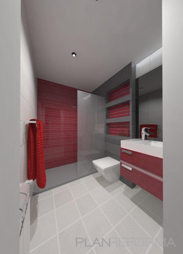 Baño Estilo contemporaneo Color rojo, blanco, gris  diseñado por PABLO GONZALEZ GALANT | Arquitecto 